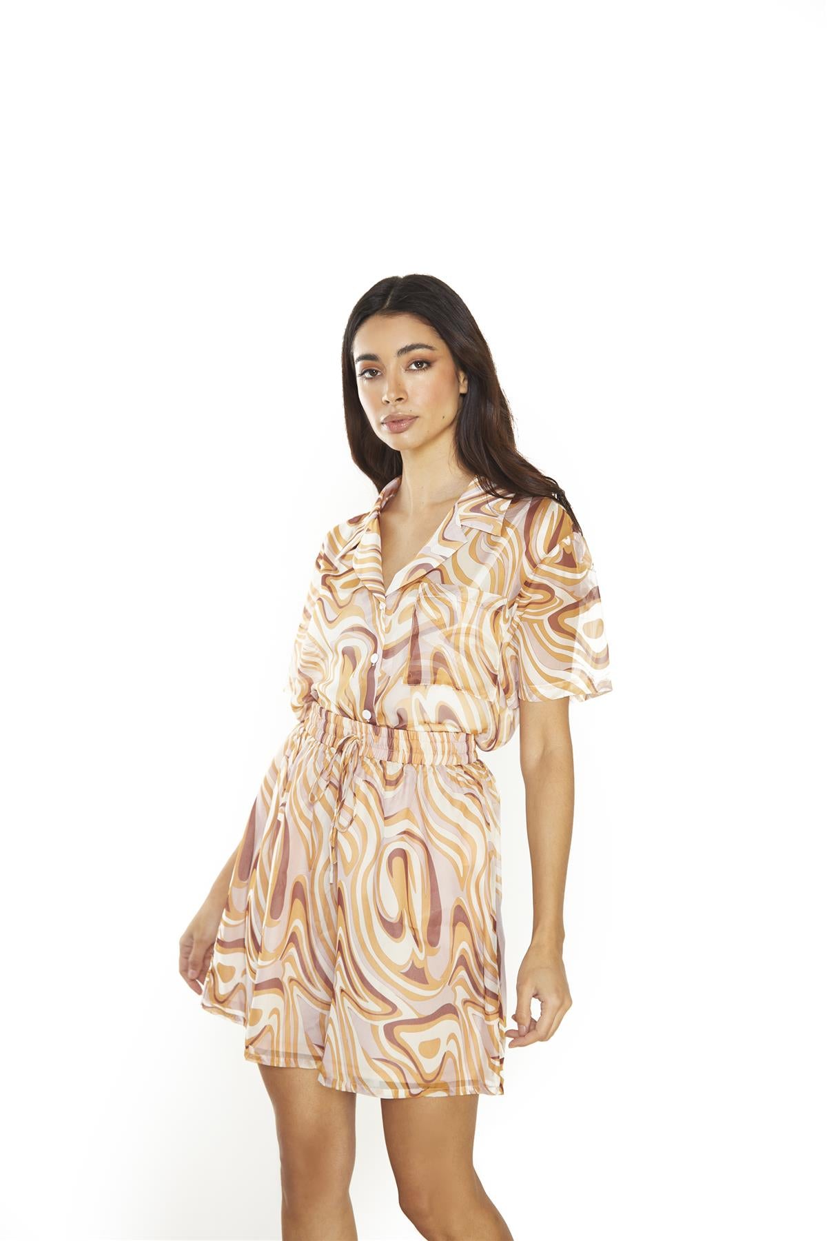 Retro Marble High-Waisted Loose-Shorts