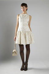Cream Brocade Sleeveless Button-Front A-Line Dress