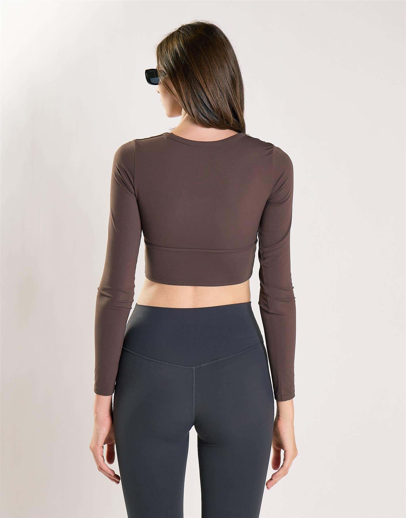 Agon Women's Brown Long Sleeve Square Neck Top
