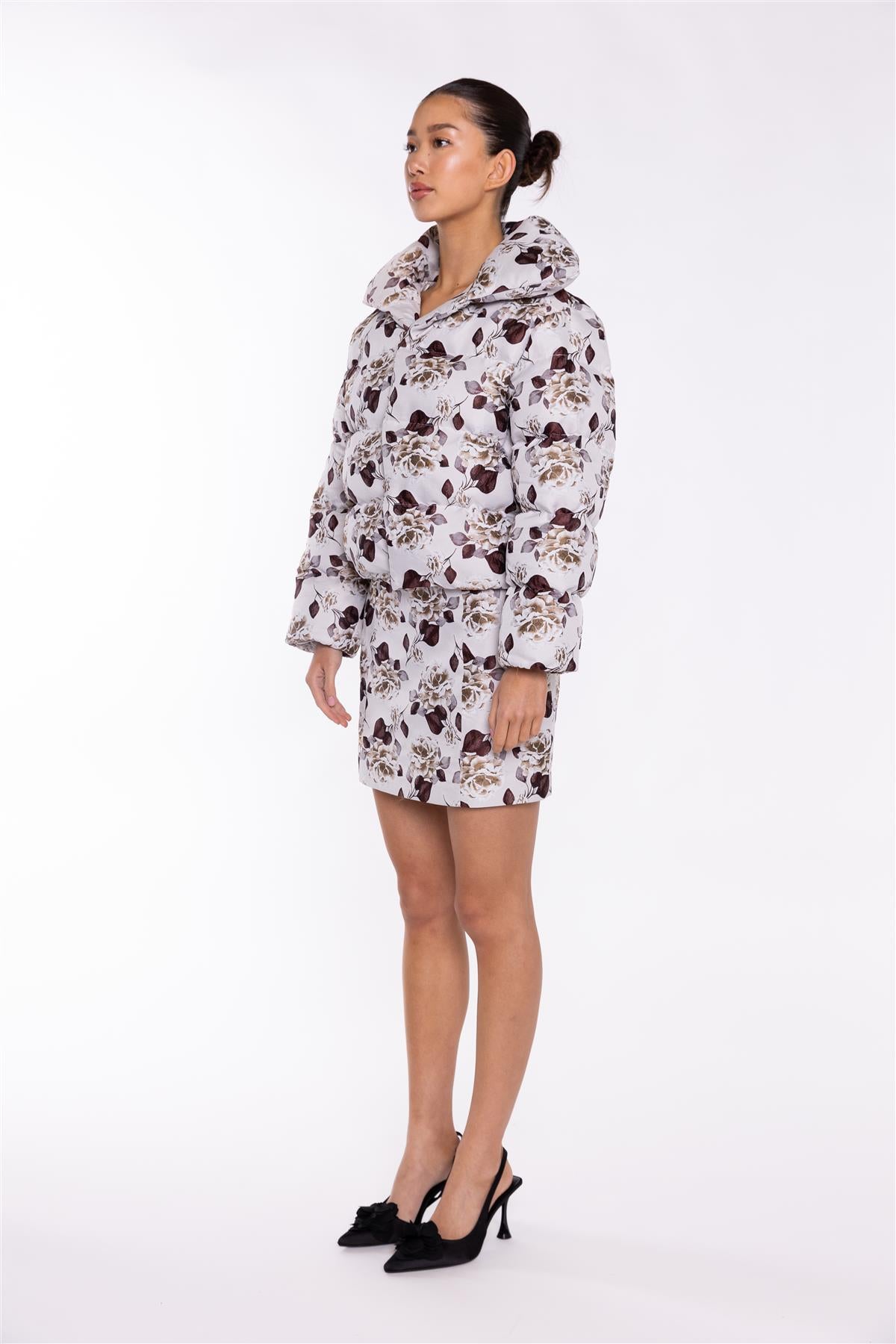 Quilted Puffer Jacket  - Greige Brown Rose