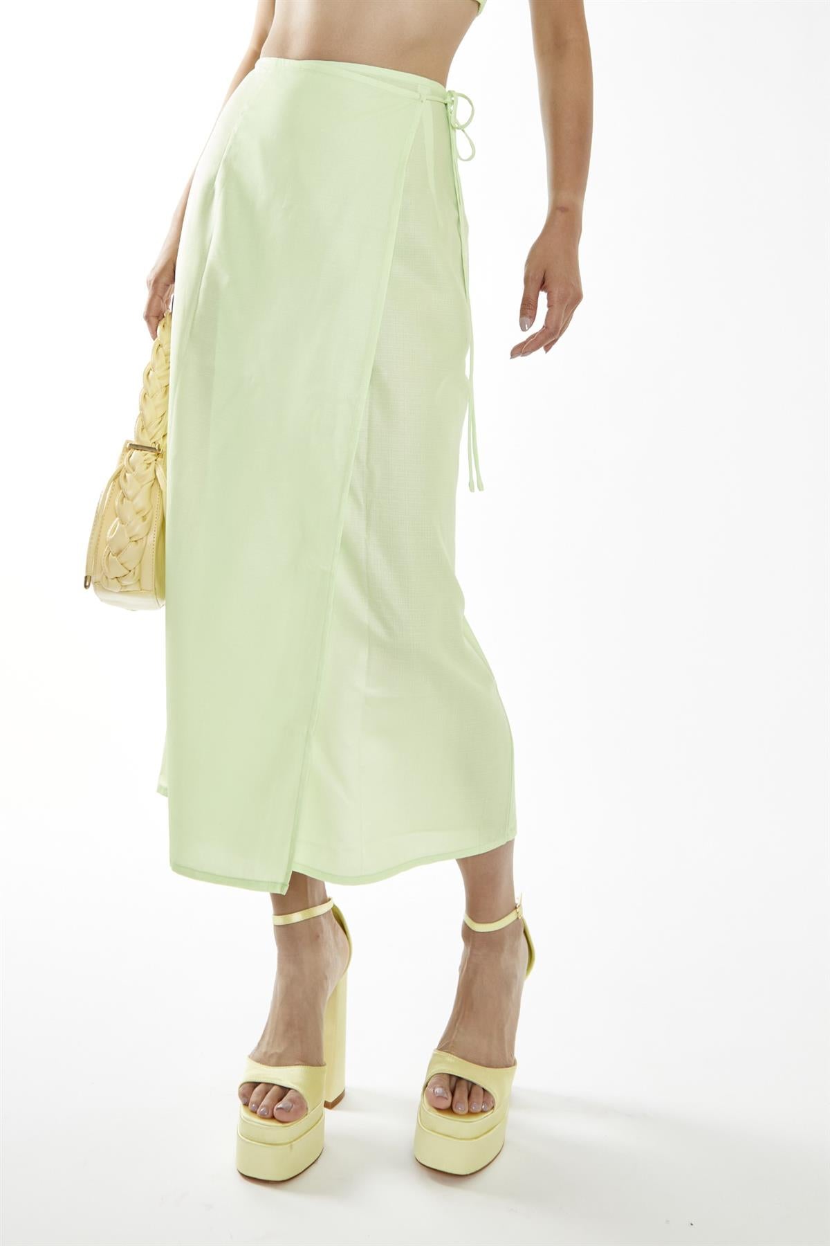 Apple-Green Wrap Midi-Skirt