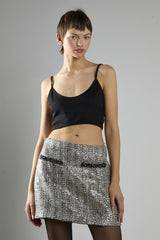 Black Sequin Tweed Mid-Rise Mini Skirt