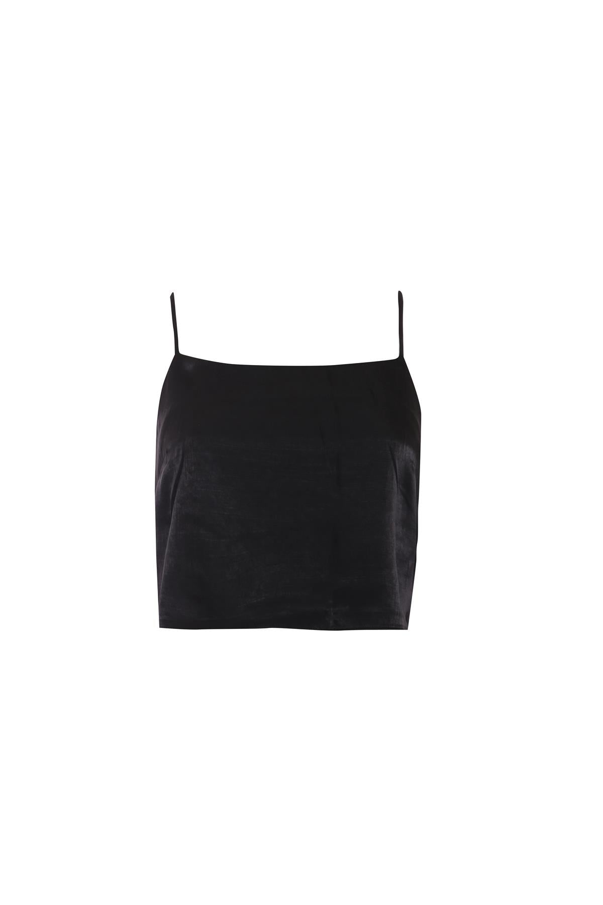 LADIES TOP-BLACK SATIN-2Xtra Small