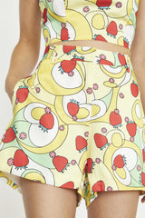 Psychedelic Strawberry High-Waist Mini-Shorts