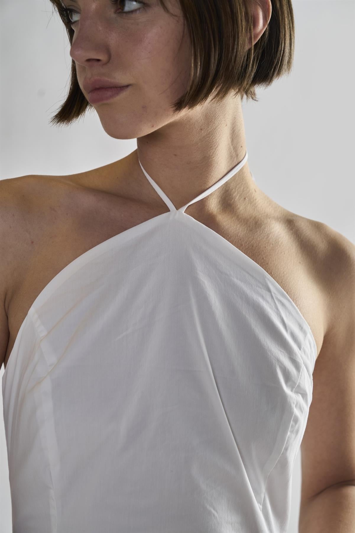 White Halter-Neck Midi-Dresses