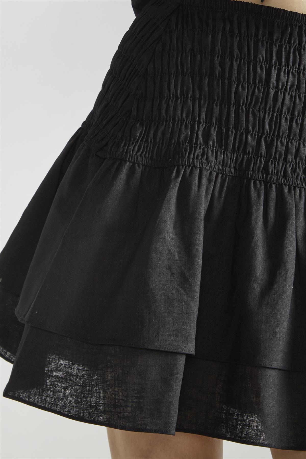 Black Shirred Layered Mini-Skirt