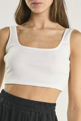 White-Rib Square-Neck Crop-Top