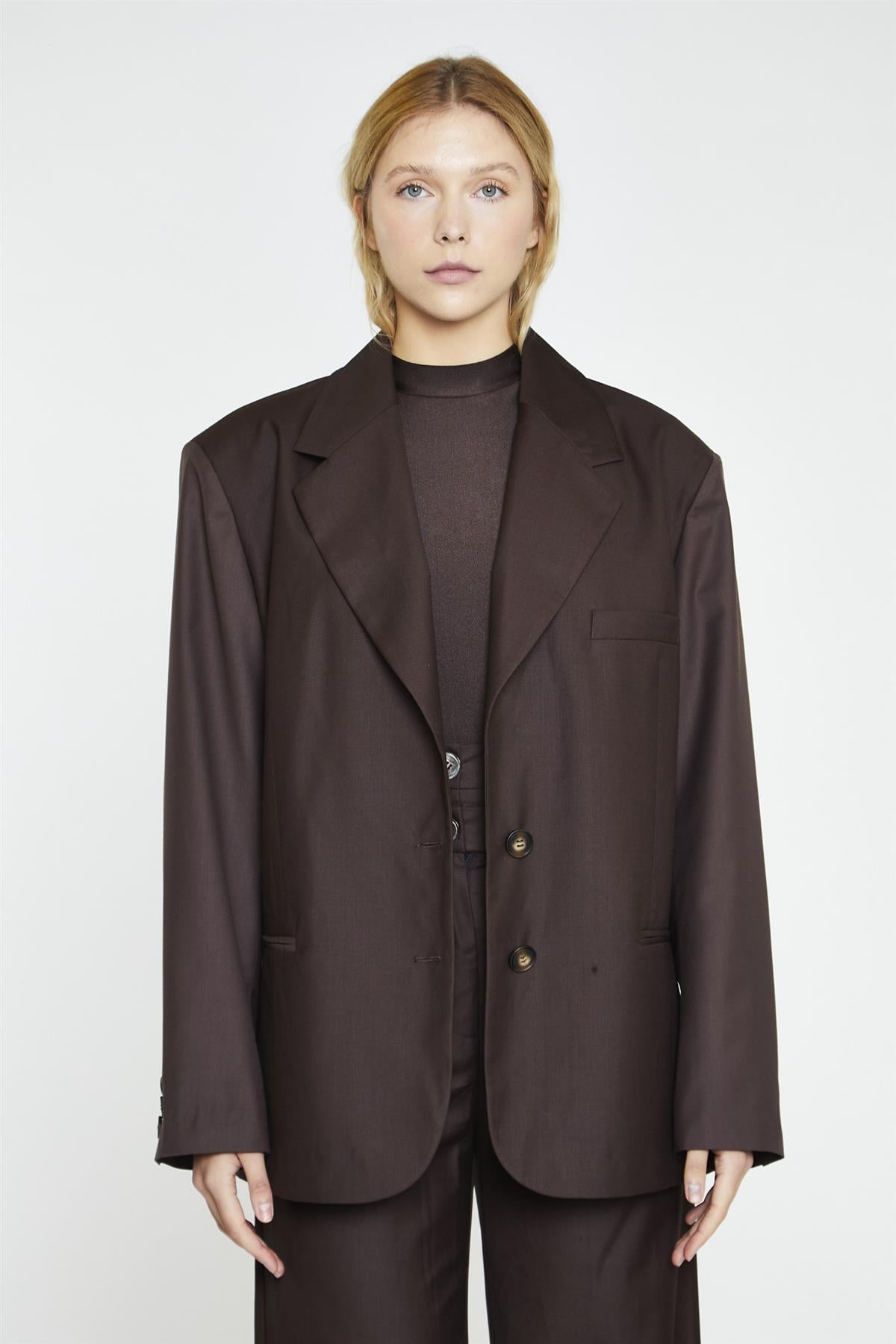 Dark-Brown Oversized-Blazer
