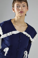 Navy-White Collared Cardigan