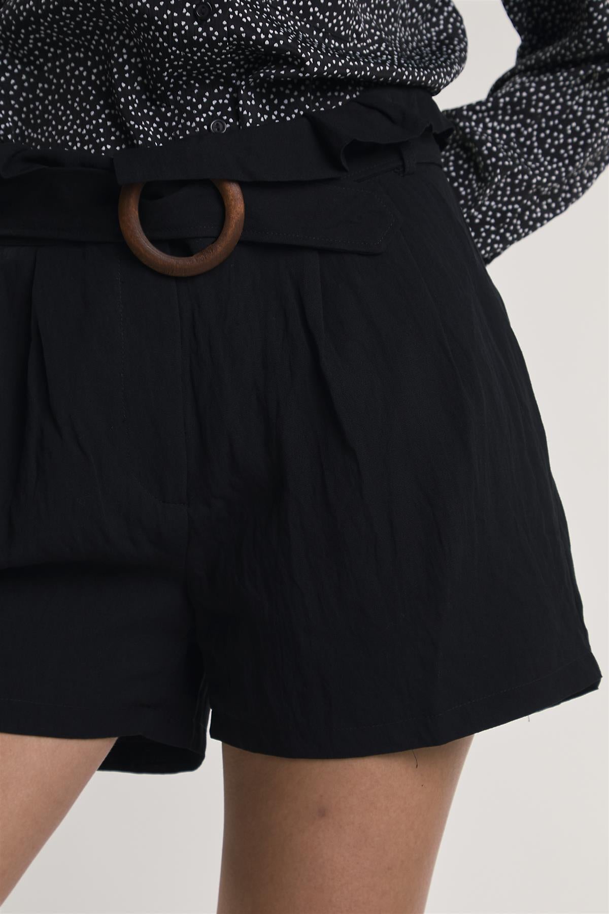 Black High-Waisted-Belted Shorts