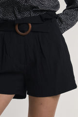 Black High-Waisted-Belted Shorts