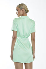 Mint V-Neck Wrap-Detail Mini-Dress