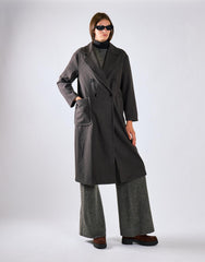 Charcoal Lapel Collar Midi Coat