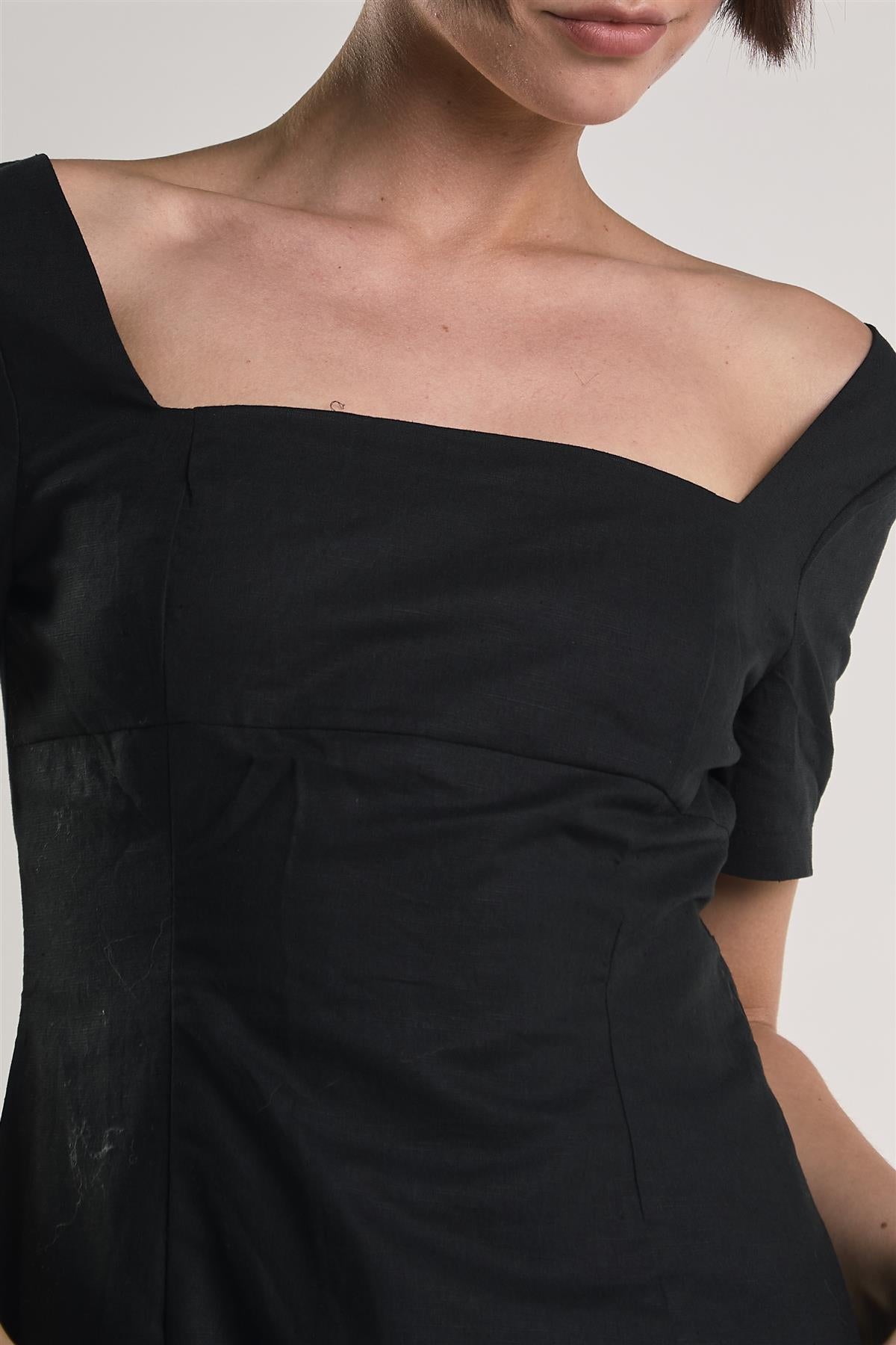 Black Square-Neck Mini-Dress