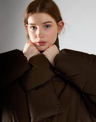 Deep Khaki Scarf Detail Padded Jacket