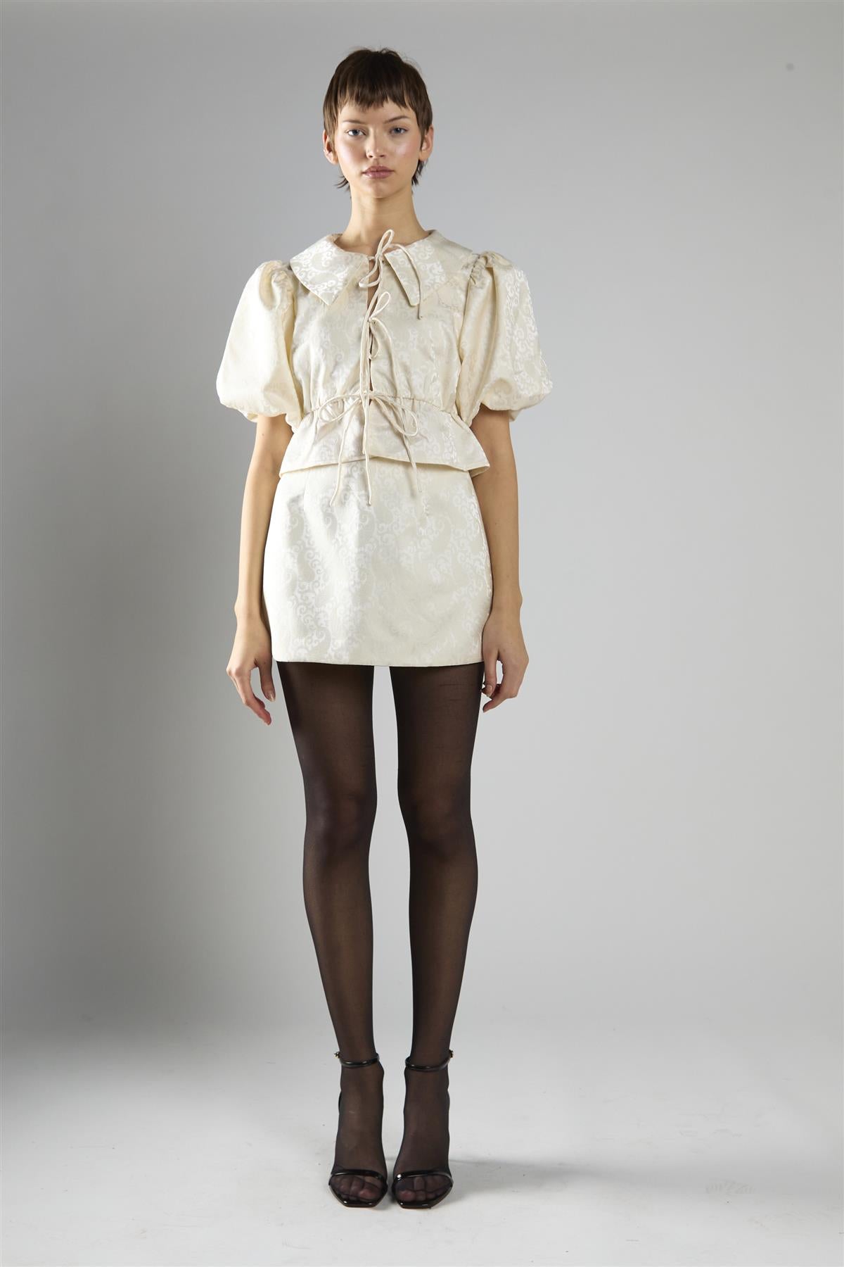 Cream Brocade A-Line Mini Skirt