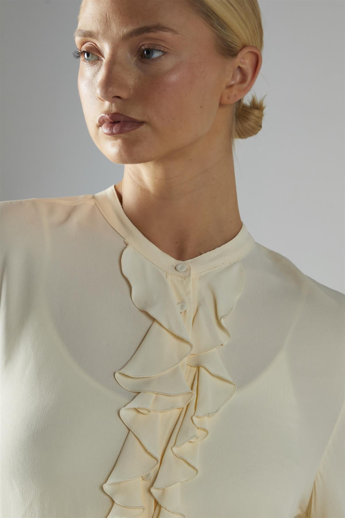 Cream Flared-Sleeve Blouse
