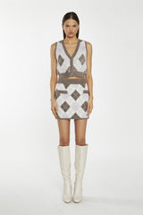 Brown-Multi Argyle Button-Through Knit -Vest
