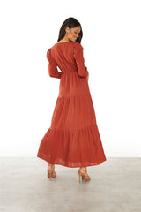 Rust Long Sleeve Midi Dress