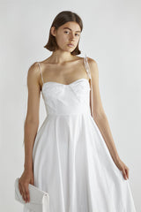 White Scoop-Neck Midi-Dresses