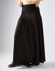 Black Crinkle Drop Waist Maxi Skirt
