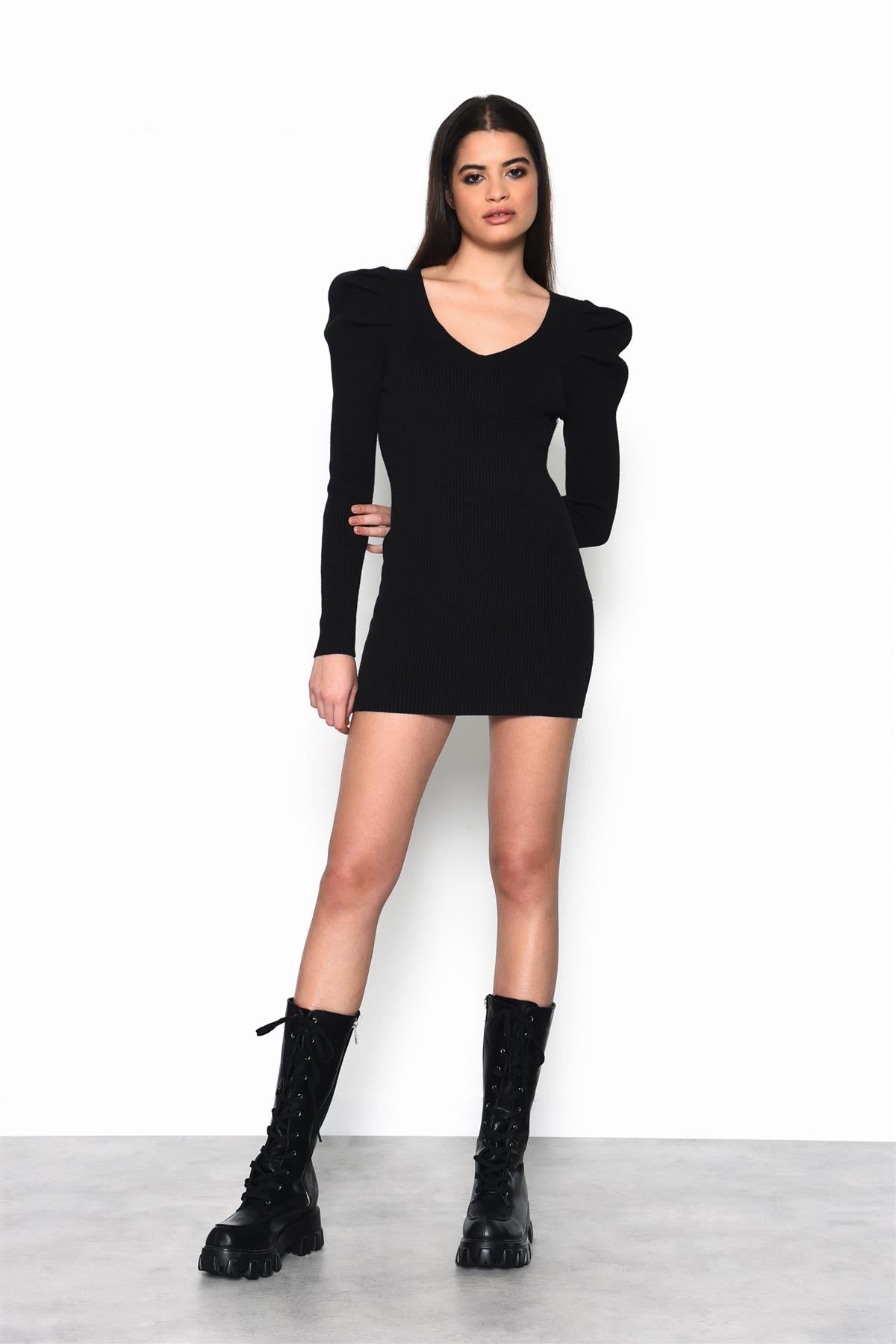 Black V-Neck-Mini-Dresses