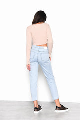 Light-Blue-Wash High-Waisted Crop-Jeans