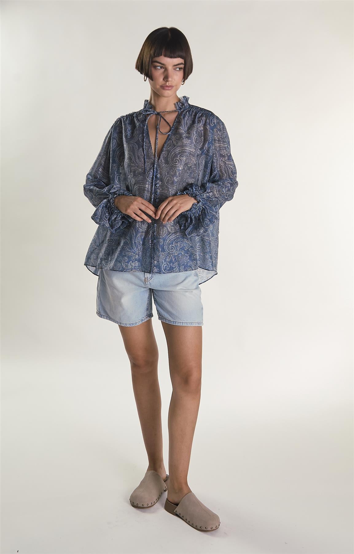 Blue Paisley Chiffon Blouse