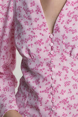 Pink-Fuschia-Ditsy Button-Front -Top