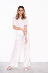 Light-Blue-Pink-Stripe Gathered-Neck Midi-Dress