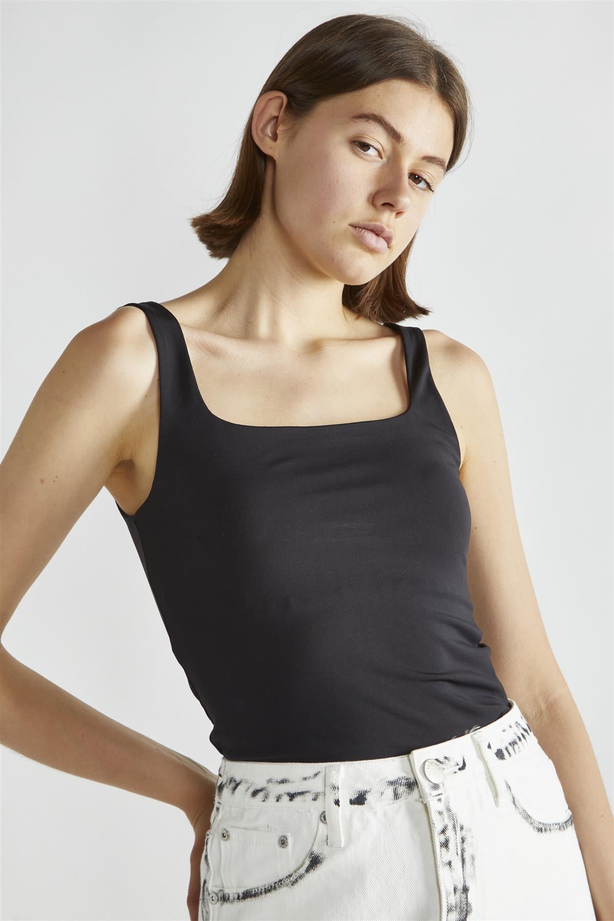 Square Neck Tank Top - Black