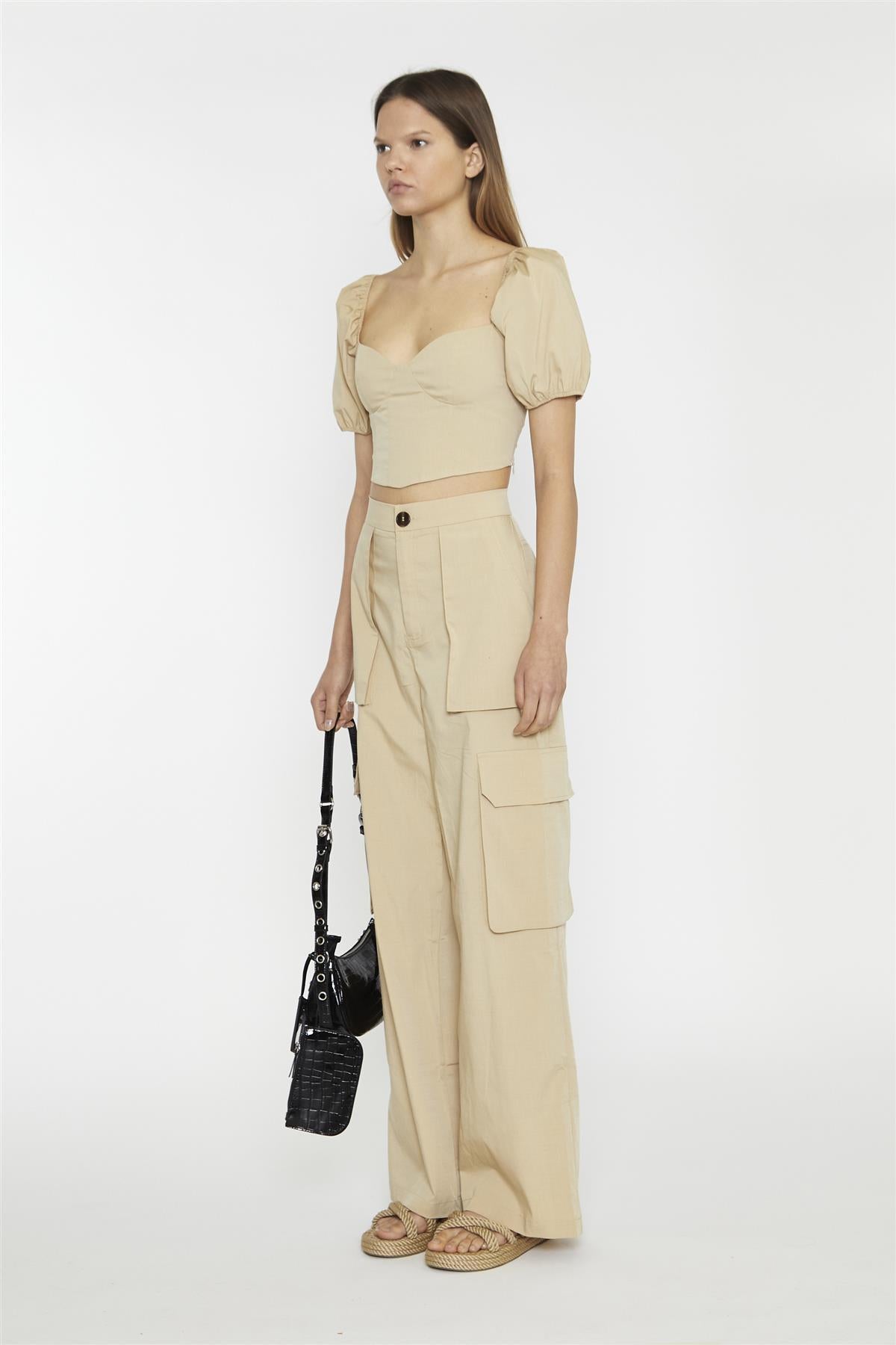 Sweetheart Neckline Crop top - Stone