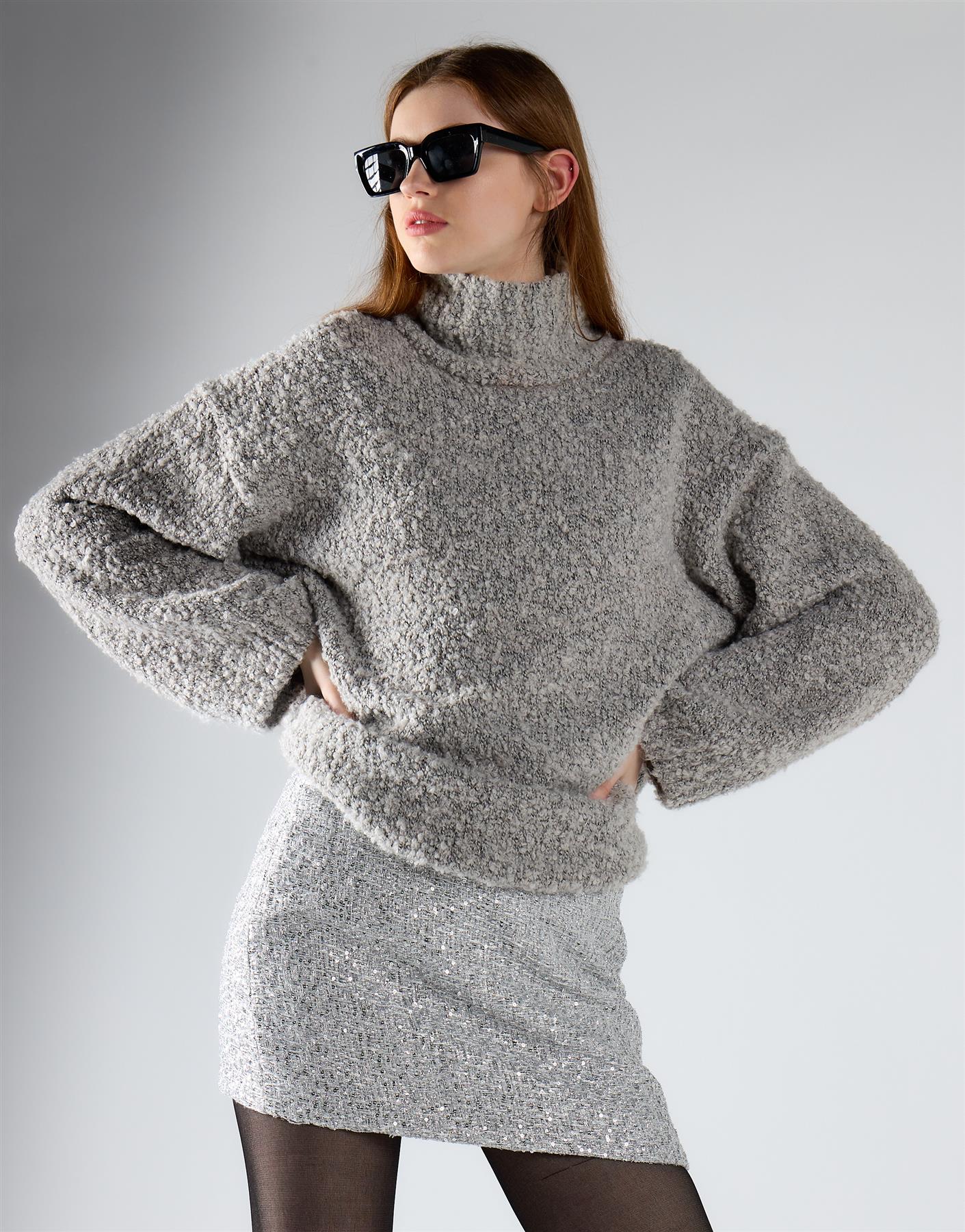 Silver Tweed Mini Skirt