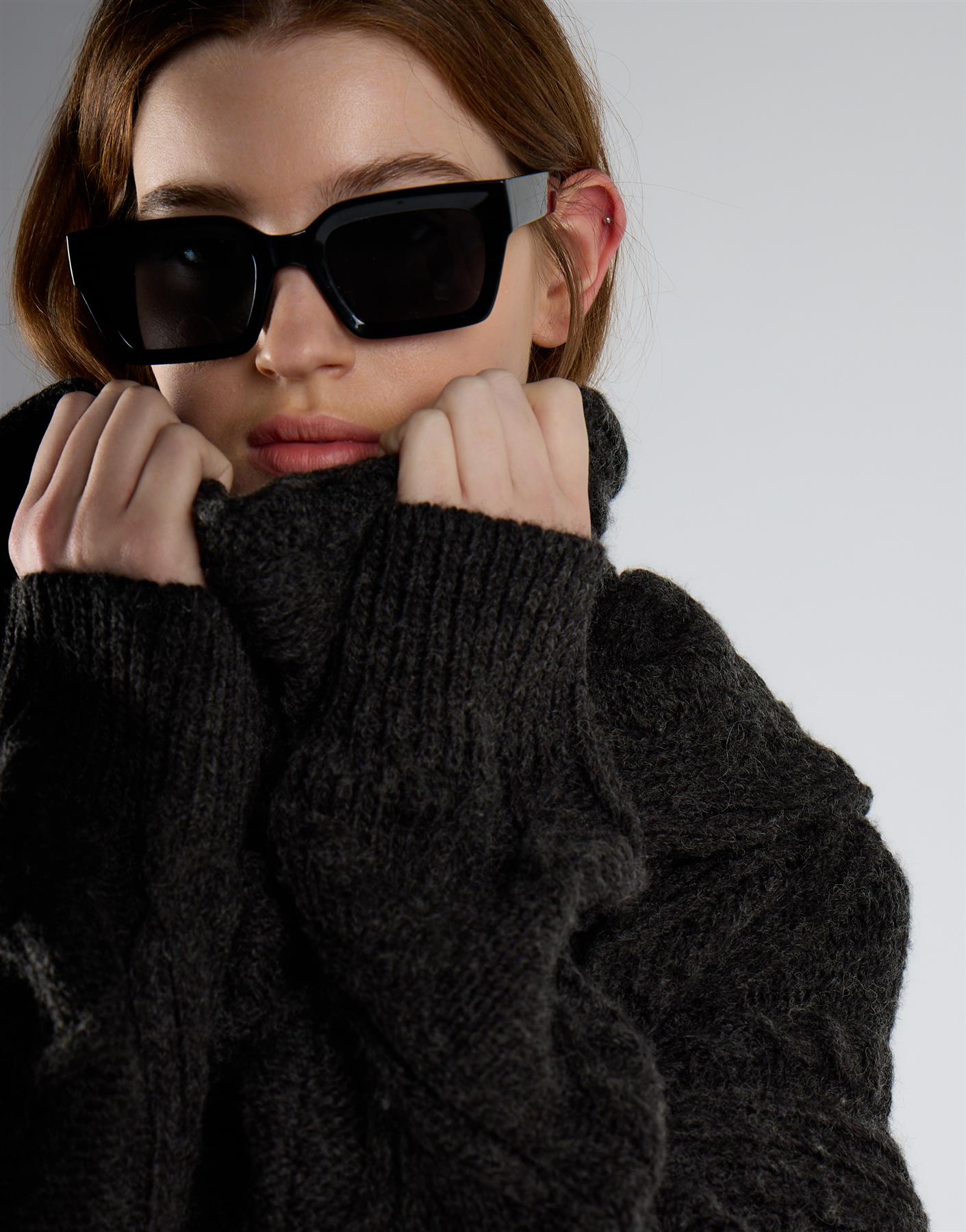 Charcoal Scarf Knit Top