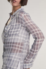 Grey/White-Check Sheer Midi-Top