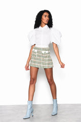 Green-Tweed-White High-Waisted Mini-Skirt