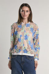 Blue-Nude-Green-Rose Cutwork Zip-up-Jacket
