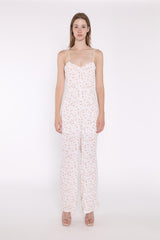 White-Base Floral Loose-Fit Jumpsuit