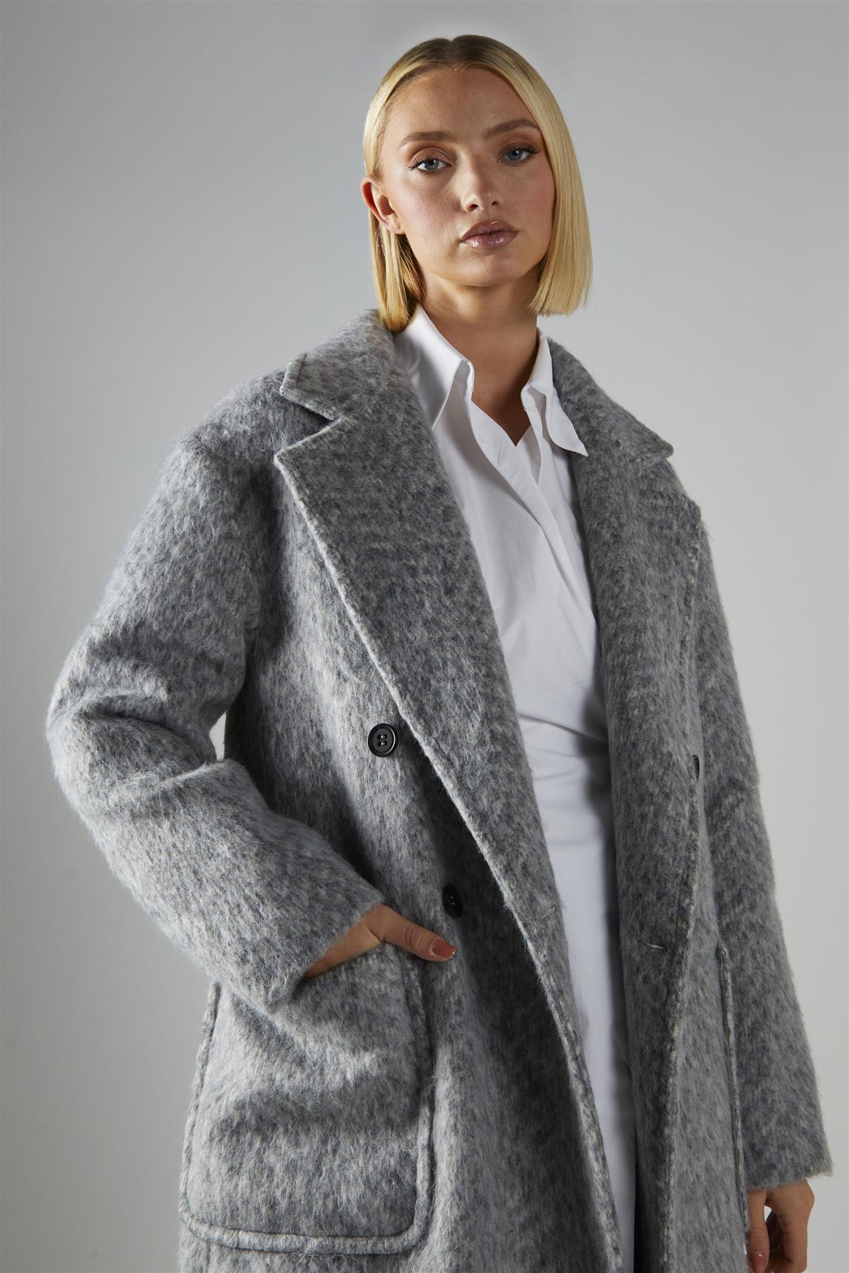 Grey Collared Midi-Coat