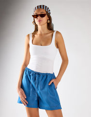 Washed Blue Tie-Waist Shorts