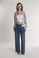 Blue-Nude-Green-Rose Cutwork Zip-up-Jacket