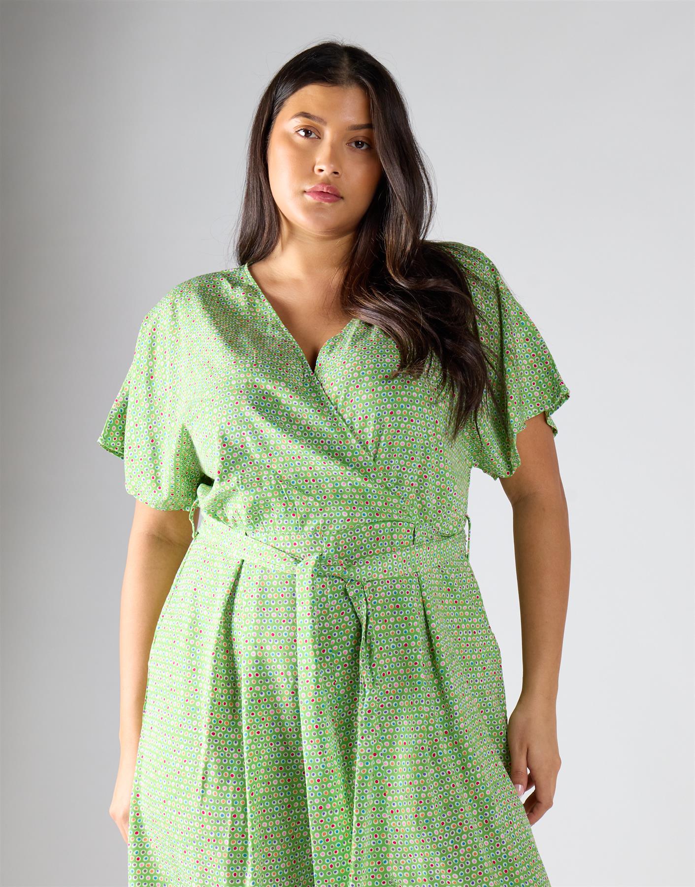 Glamorous Curve Green Multi Dot Jumpsuit