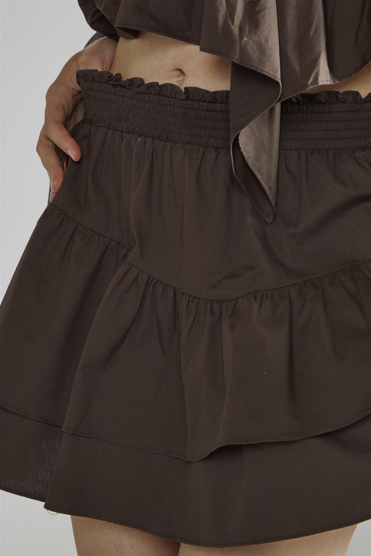 Brown Frill Mini Skirt