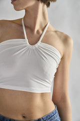 Off-White Tie Neck Halter Crop-Top