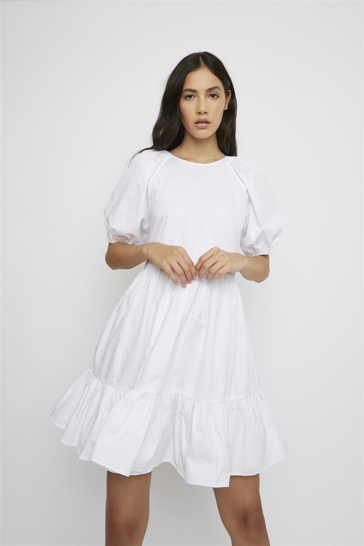 White Ruffle Hem Mini-Dress