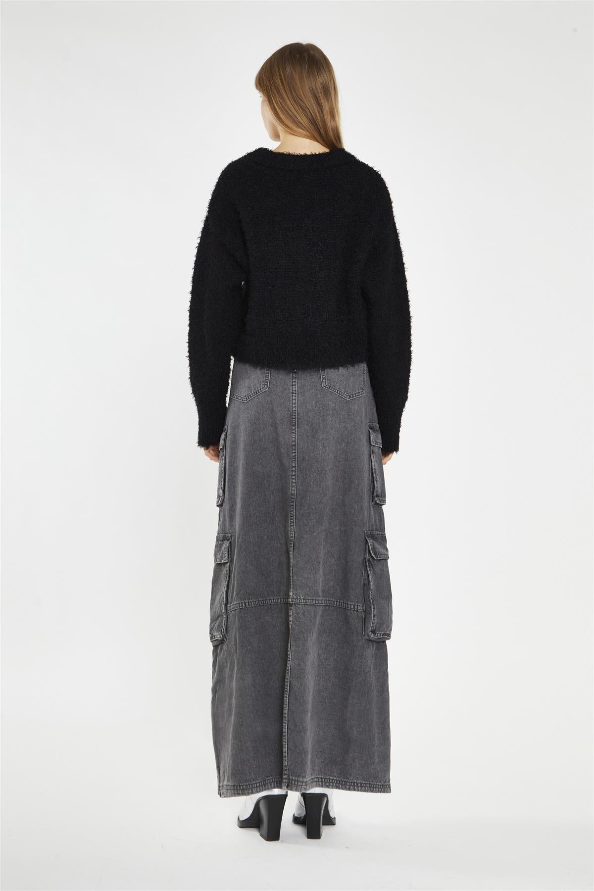 Denim Long Skirt - Grey Wash