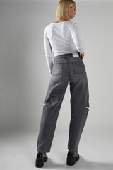 Dark Grey Wash Ripped Straight Jeans