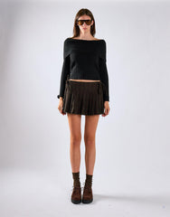 Dark Brown Check Pleated Tie Mini Skirt
