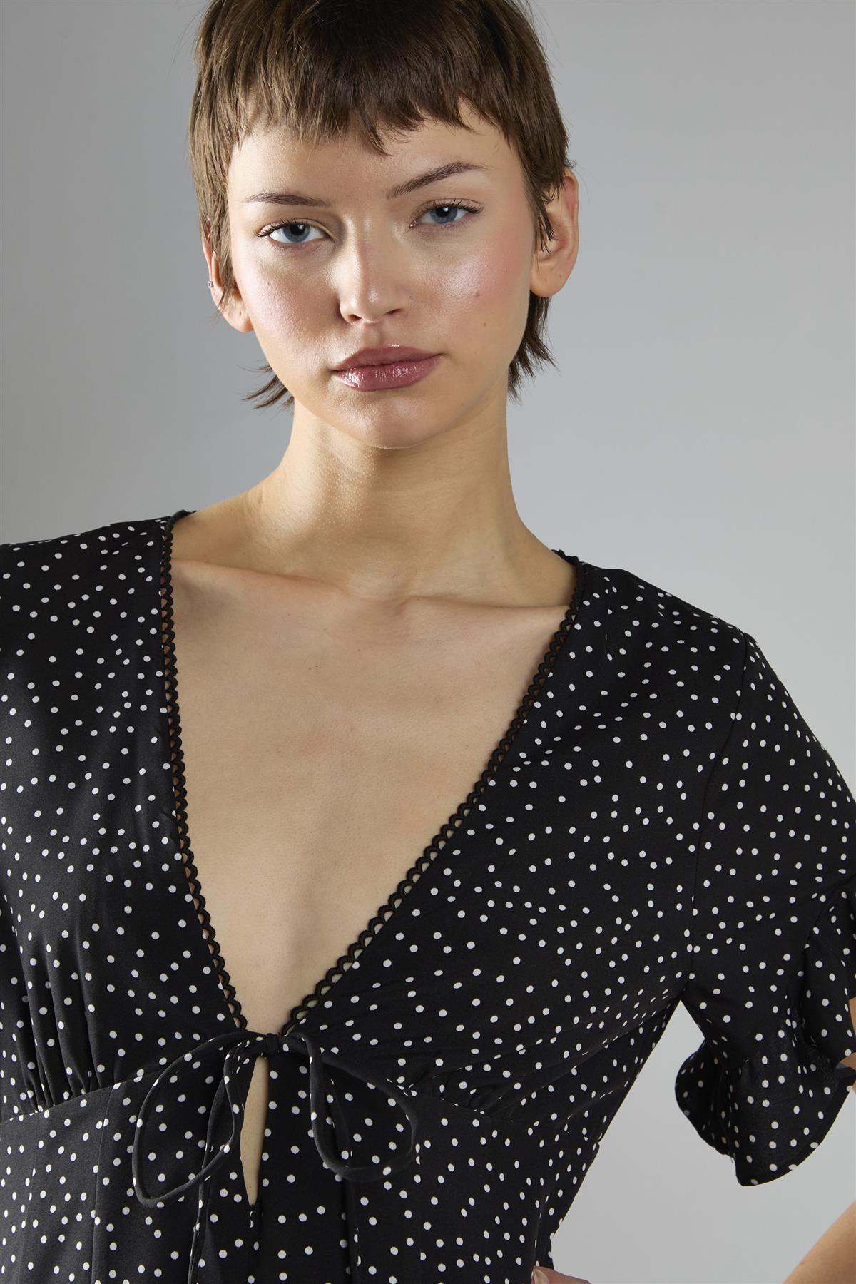 V-Neck Playsuit - Black Polka Dot
