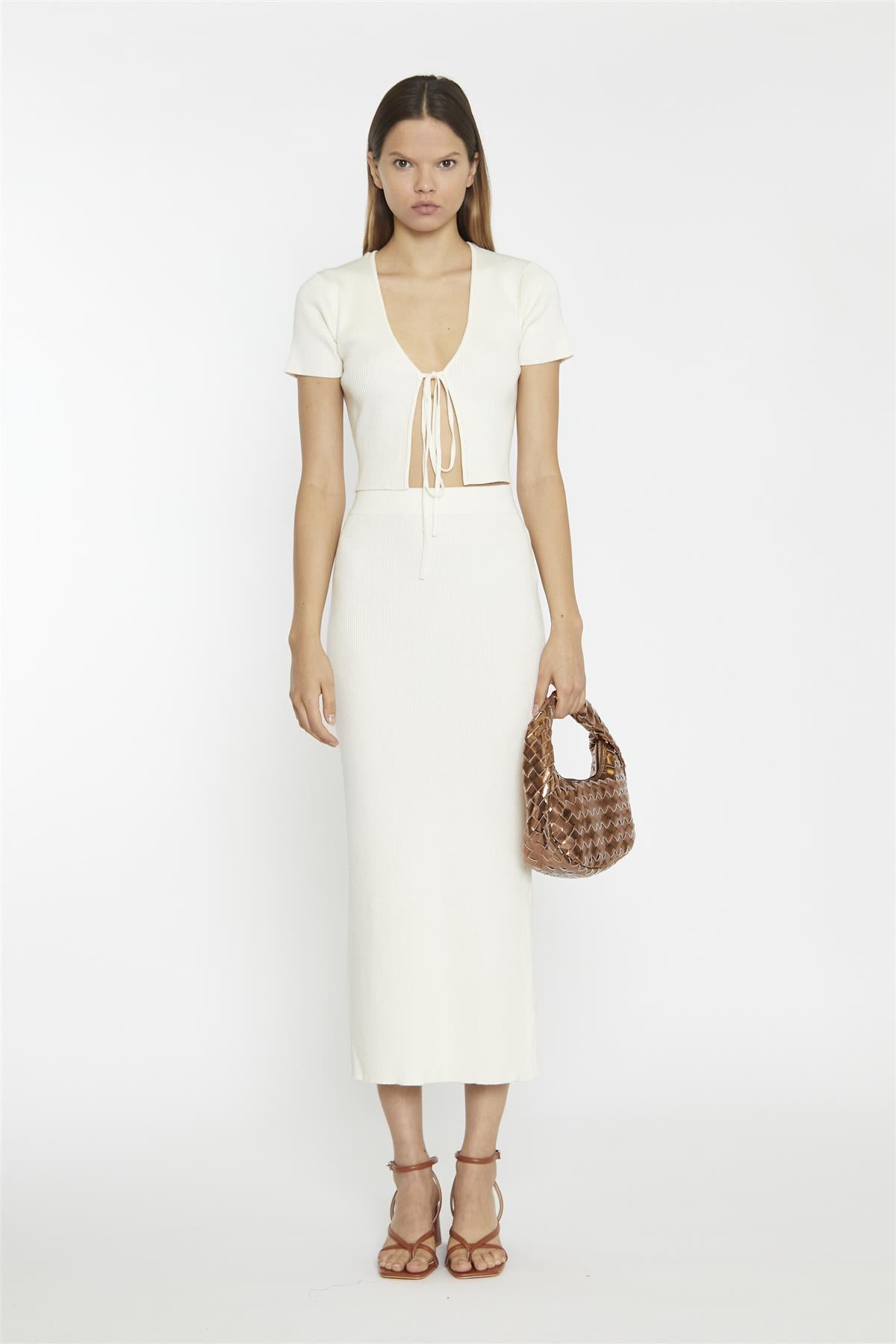 Vanilla Ribbed Tie-Front Crop-Top